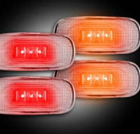 Dodge 02-09 RAM Dually Fender Lenses (4-Piece Set) w/ 2 Red LED Lights & 2 Amber LED Lights - Clear Lens w/ Chrome Trim