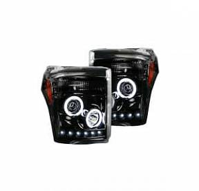 Ford Superduty 11-16 F250/F350/F450/F550 PROJECTOR HEADLIGHTS w/ CCFL HALOS & DRL - Smoked / Black