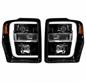 Ford Superduty 08-10 F250/F350/F450/F550 PROJECTOR HEADLIGHTS w/ Ultra High Power Smooth OLED HALOS & DRL - Smoked / Black