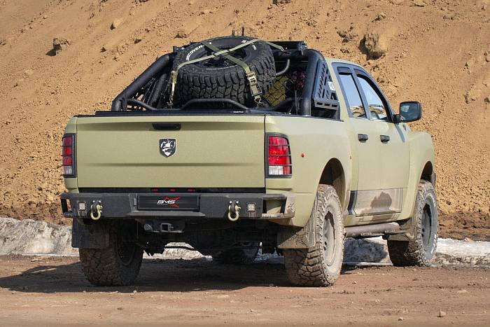 Задний силовой бампер BMS ALFA для Dodge Ram 2009-18, полимерное покрытие + цинк