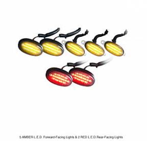 Ford RAPTOR 09-14 LED Fender & Front Grill Light Kit - (7-Piece Set) w/ 5 AMBER LED Forward-Facing Lights & 2 RED Rear-Facing Lights - Smoked Lens w/ Black Trim
