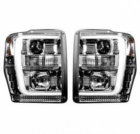 Ford Superduty 08-10 F250/F350/F450/F550 PROJECTOR HEADLIGHTS w/ Ultra High Power Smooth OLED HALOS & DRL - Clear / Chrome