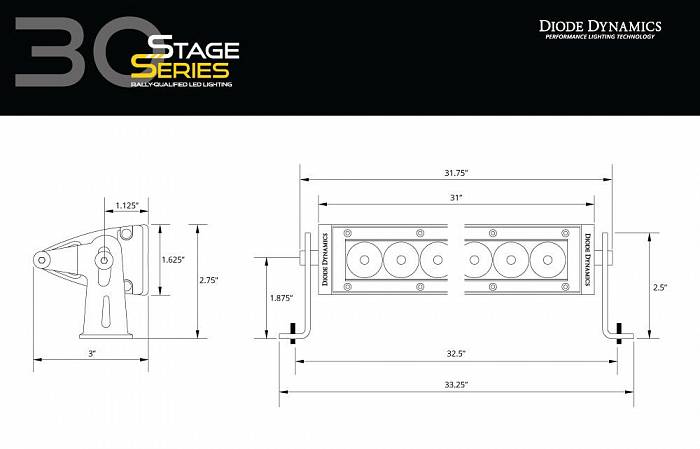 Противотуманная светодиодная балка 30 дюймов серии Stage Series Combo, янтарный свет