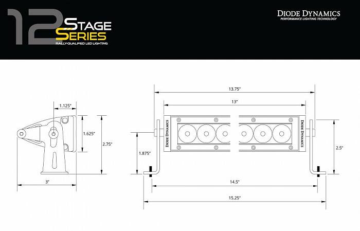 Светодиодная балка 12 дюймов серии Stage Series SAE Fog/Wide, янтарный свет