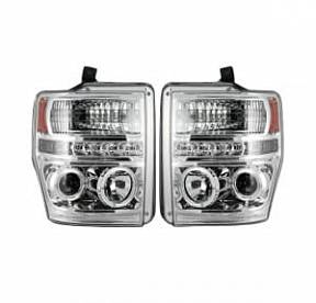 Ford Superduty 08-10 F250/F350/F450/F550 PROJECTOR HEADLIGHTS w/ CCFL HALOS & DRL - Clear / Chrome