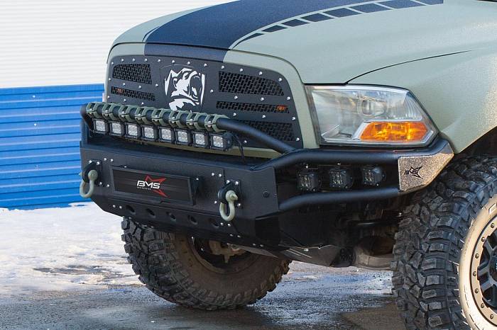 Передний силовой бампер BMS Alfa для Dodge Ram 2009-18, покрытие Line-X