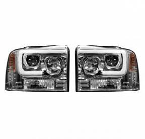 Ford Superduty 05-07 F250/F350/F450/F550 PROJECTOR HEADLIGHTS w/ Ultra High Power Smooth OLED HALOS & DRL - Clear / Chrome
