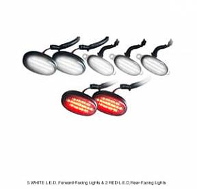 Ford RAPTOR 09-14 LED Fender & Front Grill Light Kit - (7-Piece Set) w/ 5 WHITE LED Forward-Facing Lights & 2 RED Rear-Facing Lights - Smoked Lens w/ Black Trim