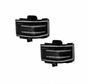Ford 17-18 F250/F350/F450 Superduty Side Mirror Lenses (2-Piece Set) w/ WHITE LED Running Lights, AMBER Scanning LED Turn Signals & WHITE LED Spot Lights - Smoked Lens
