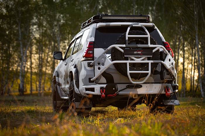 Задний силовой бампер BMS ALFA для Toyota LC Prado 150 2007+, полимерное покрытие + цинкование