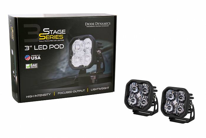 Противотуманные фары светодиодные SS3 Sport SAE Fog с янтарной подсветкой 2 шт 